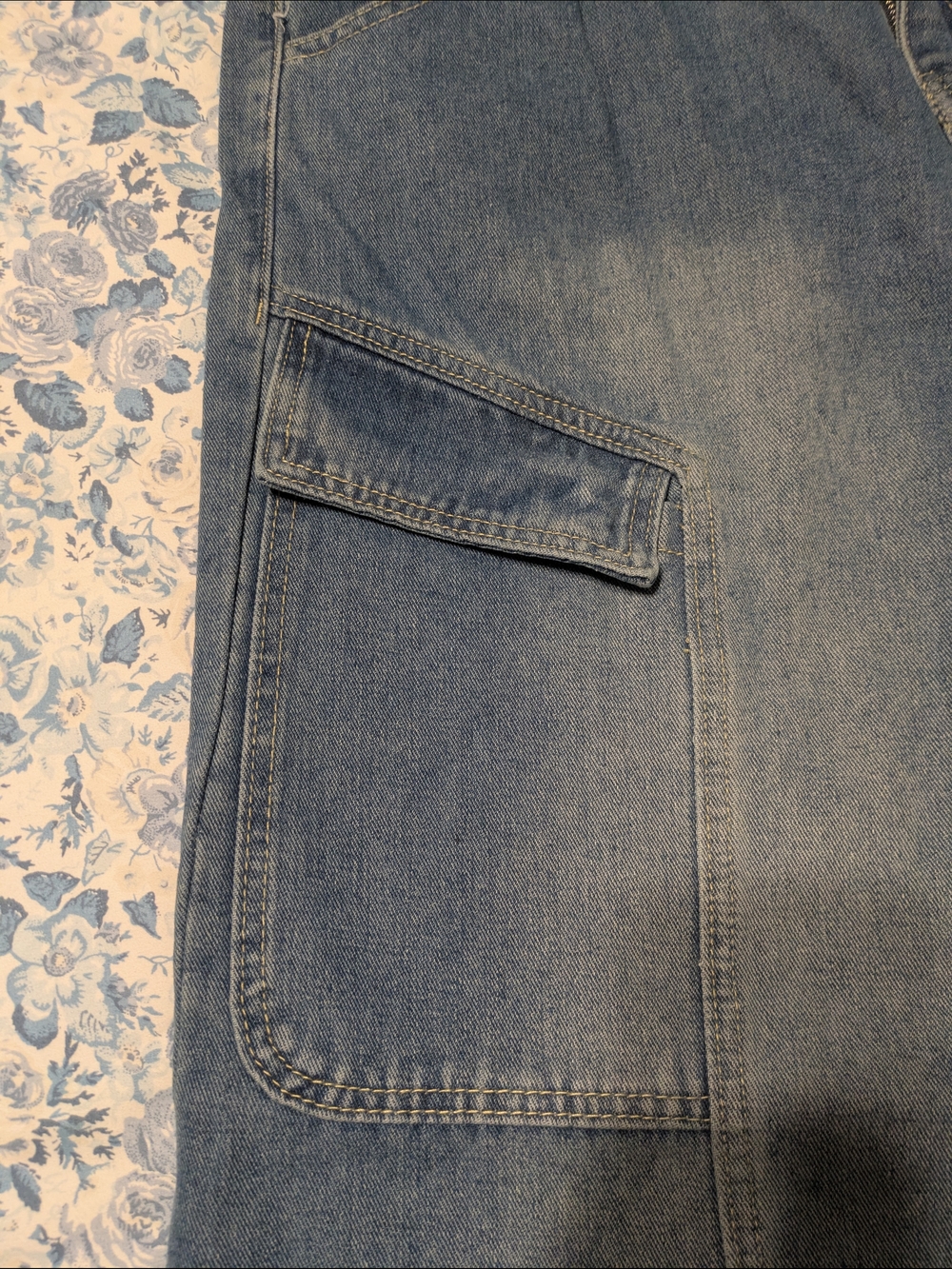 Baggy Cargo Jeans with Drawstring Waist - Blue Denim - Picture 4 of 6